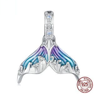 S925 Sterling Silver Mermaid Beads DIY Bracelet Pendant Accessories