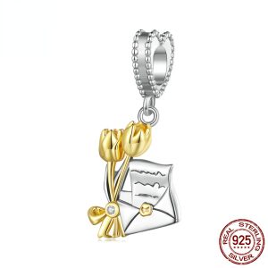 S925 Sterling Silver Rose Envelope Bead Pendant DIY Bracelet Necklace Accessories