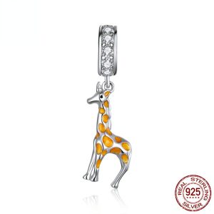 S925 Sterling Silver Spotted Giraffe Beads Diy Pendant Bracelet Accessories