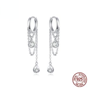 S925 Sterling Silver Chain Platinum Plating Earrings