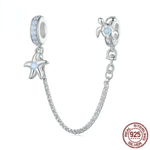 S925 Sterling Silver Turtle Starfish Positioning Safety Chain Opal Bracelet Accessories