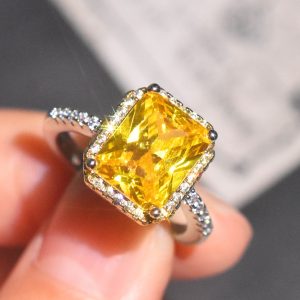 Yellow Diamond Double Color Princess Square Pink Crystal Open Ring