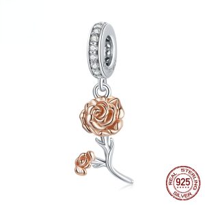 S925 Sterling Silver Valentine's Day Rose Beads DIY Jewelry Pendant