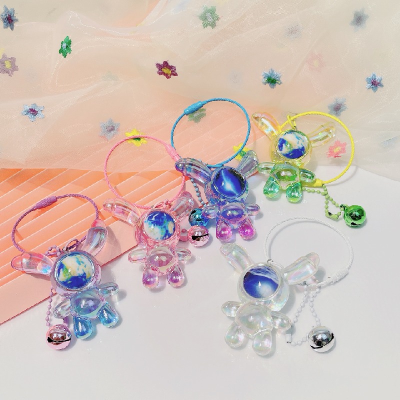 Creative Cartoon Acrylic Crystal Colorful Long Ear Rabbit Keychain