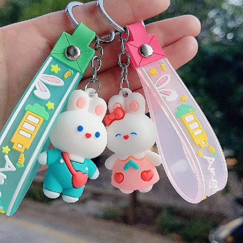 Silicone Cute Cartoon White Rabbit Keychain
