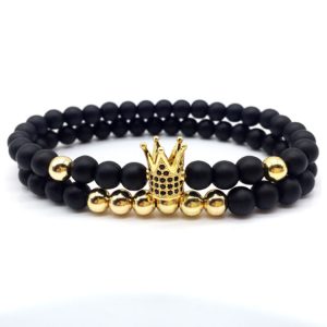 Black Matte Copper Bead Zircon Crown Bracelet