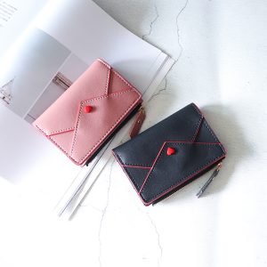 Love Short Style Combination Leather Plaid Multifunctional Zipper Coin Wallet