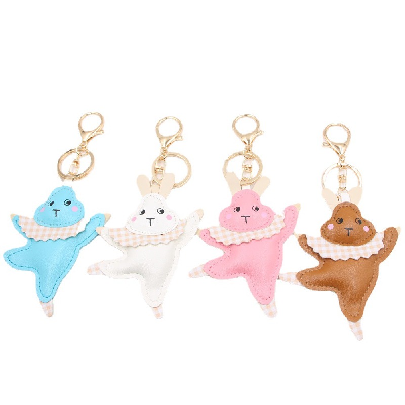 Leather Ballet Dancing Rabbit Keychain