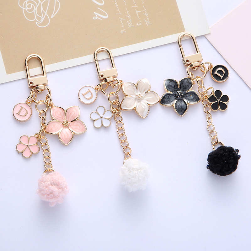Creative Alloy Cute Flower Letter Keychain