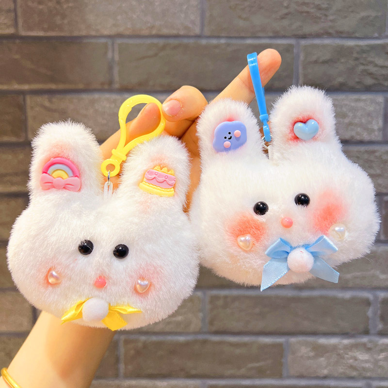 Plush Bow Tie Rabbit Head Keychain