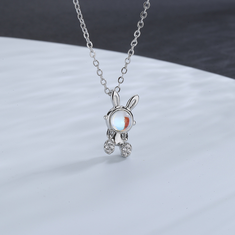Zircon Moonstone Rabbit Pendant Necklaces