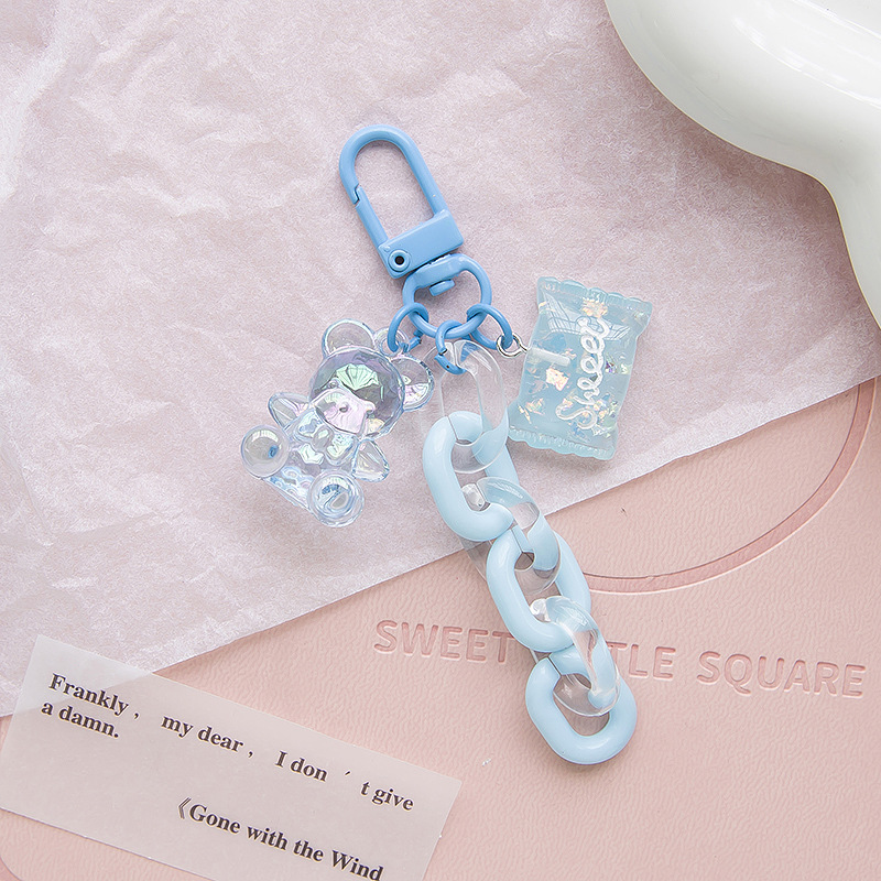 Acrylic Cute Rainbow Bear Keychain