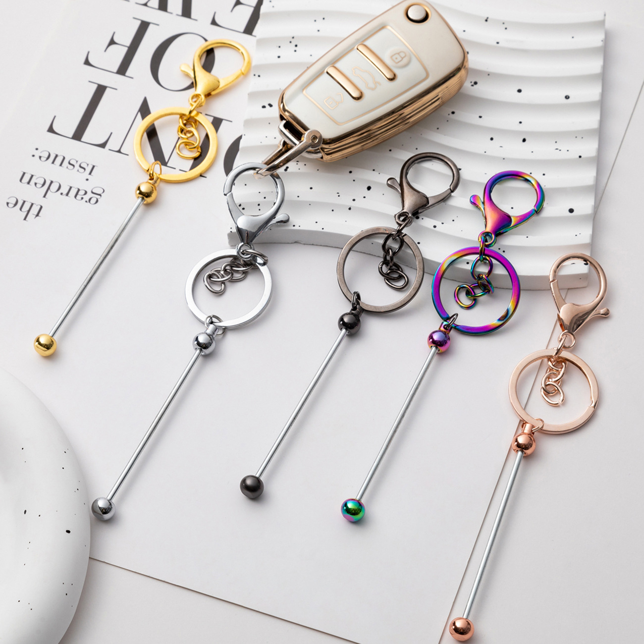 【VACANT ARCHIVE】PEACEPIECE BEADS KEYRING Personalized Beaded Keychain: Custom Name, Colorful Cute