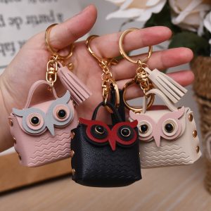 Leather Owl Wallet Keychain