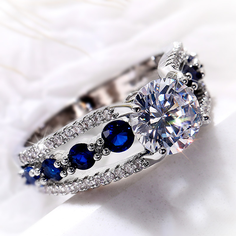 Creative Hollow Out Royal Blue Zircon Ring For Women