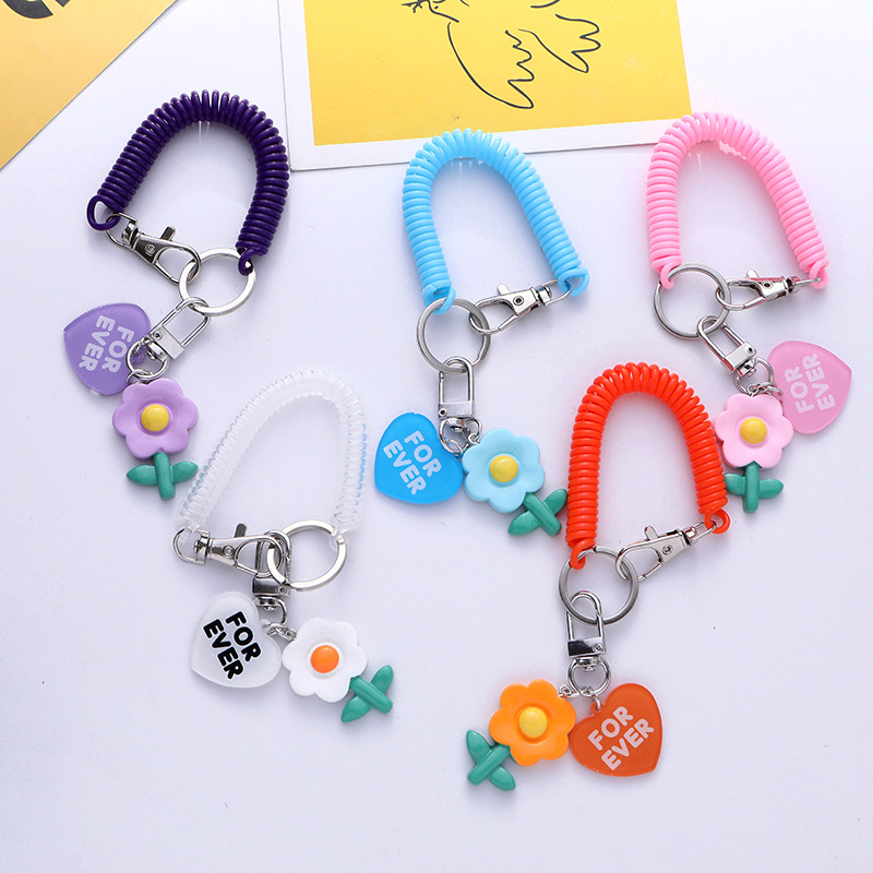 Creative Spring Rope Color Sun Flower Keychain