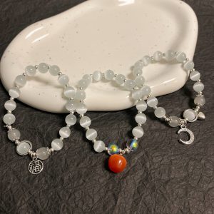 Natural Grey Blessing Cat'S Eye Stone Bracelets