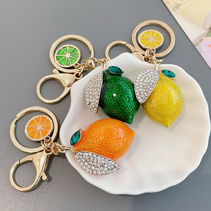 Alloy Creative Rhinestone Lemon Keychain