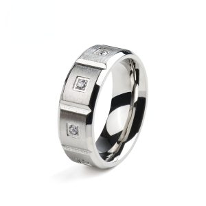 Imitation Diamond Inlaid Titanium Steel Rings