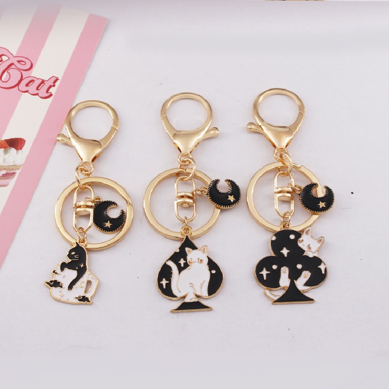 Alloy Cute Spades Cat Keychain