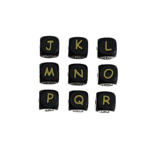 20pcs 12mm Black-golden Silicone Letter Beads Wholesale