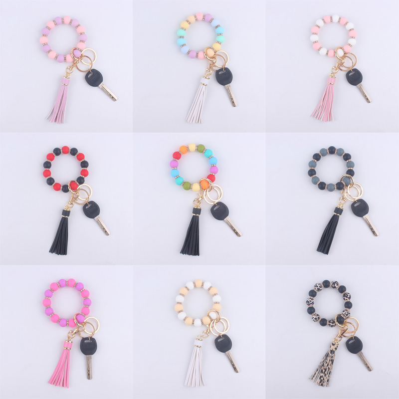 Tassel Silicone Bead Wristlet Keychain With Spacer Beads - JUZEA