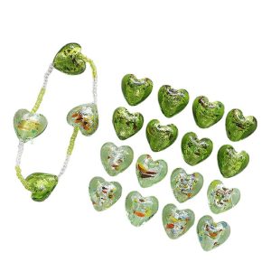 20pcs 15mm Gold Foil Heart-shaped Lampwork Beads