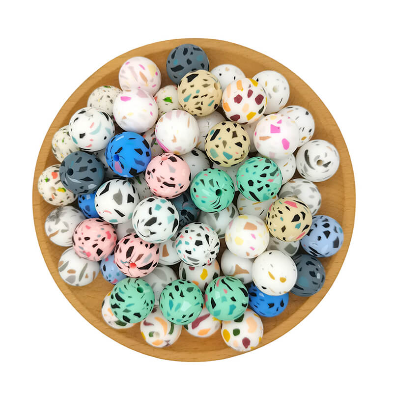 50Pcs 15mm Terrazzo Round Silicone Beads 16 50Pcs 15mm Terrazzo Round Silicone Beads