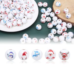 100pcs 16mm Christmas Santa Claus Snowman Schima Wooden Beads
