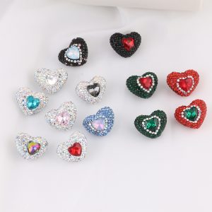 6pcs 24mm Nepal Heart Rhinestone Polymer Clay Beads