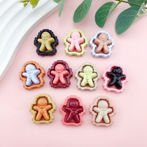 10Pcs Smiley Gingerbread Man Acrylic Beads