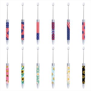 Long Diy Printed Flag Sunflower Pattern Beaded Ballpoint Pen