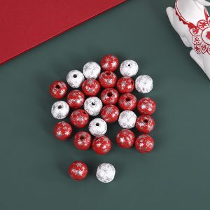 100pcs 16mm Christmas Silver Snowflake Print Schima Wooden Beads