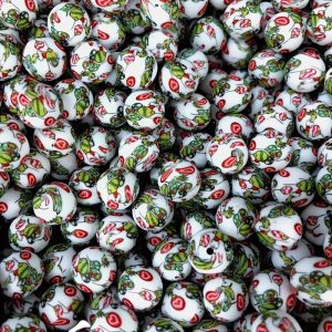 50Pcs 15mm Green Red Love Balloon Printed Round Silicone Beads