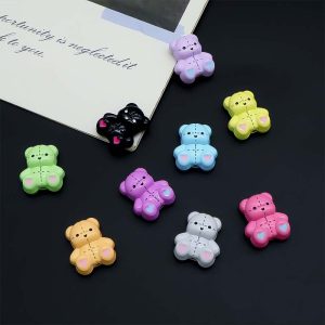 1pc 15mm Baking Painted Sewn Fabric Teddy Bear Alloy Beads