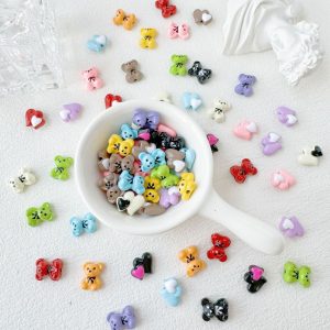 1pc 13mm Baking Painted Tie Bear&Double Heart Alloy Beads