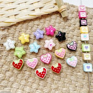 1pc Baking Painted Star&Strawberry Heart Alloy Beads