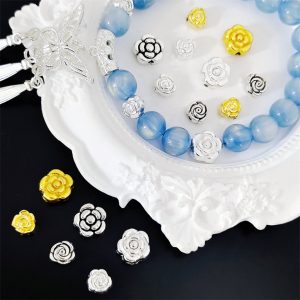 20pcs 6/9mm Rose Alloy Flat Beads