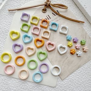 1pc Baking Painted Solid Color Hollow Circle&Heart Alloy Beads