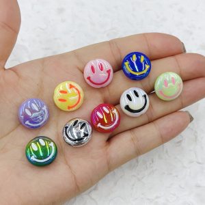 1pc 15mm UV Plating Glossy Smiley Acrylic Flat Round Beads