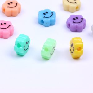 100pcs 10mm Flower Type Smiling Face Acrylic Flat Beads