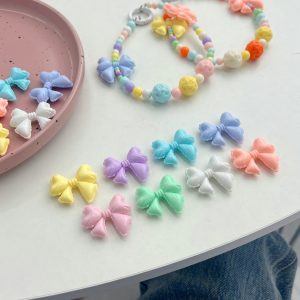 10pcs 33mm Hand Painted Solid Color Balloon Bow Acrylic Beads