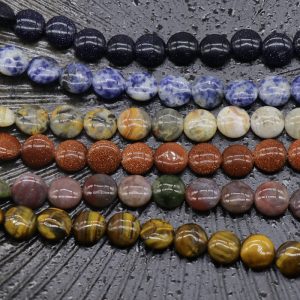 32Pcs 12mm Round Flat Semi Precious Gemstone Beads