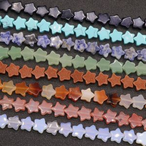 36Pcs 10~12mm Multicolored Pentagram Semi Precious Gemstone Beads