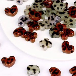 10pcs 15-19mm Geometry Series Leopard Pattern Resin Beads