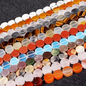 40Pcs 10mm Round Flat Semi Precious Gemstone Beads