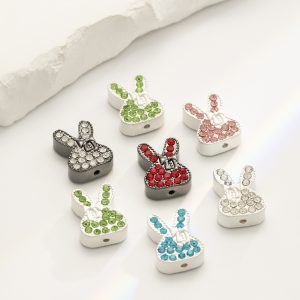 1pc 17mm Rhinestone Embeded Rabbit Alloy Beads