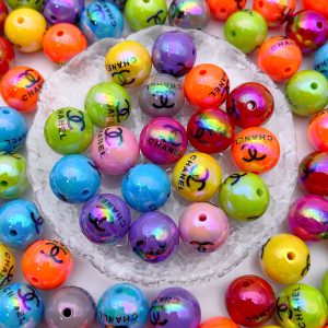 20pcs 16mm UV Plating Solid Color Brand Logo&Funny Face Acrylic Beads