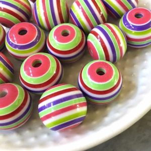 5pcs 20mm Tropical Style Rainbow Stripe Chunky Resin Bubblegum Beads