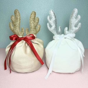 1pc 14*15/15*20cm Gold&Silver Deer Antlers Drawstring Velvet Bags